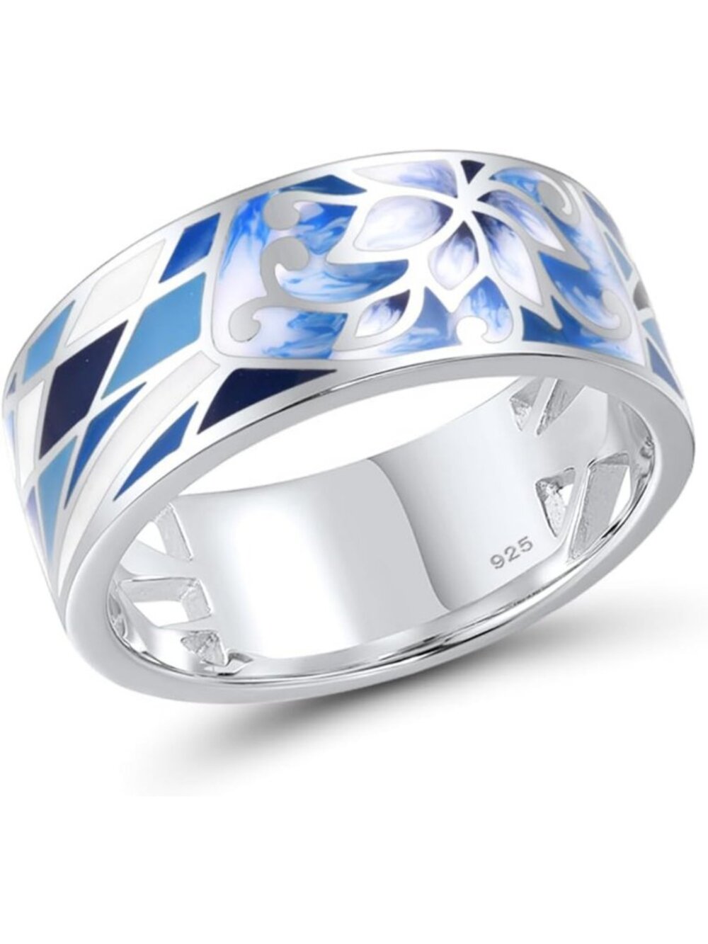 925 Sterling Silver Enamel Flower Ring for Women - Elegant Floral Design Jewelry